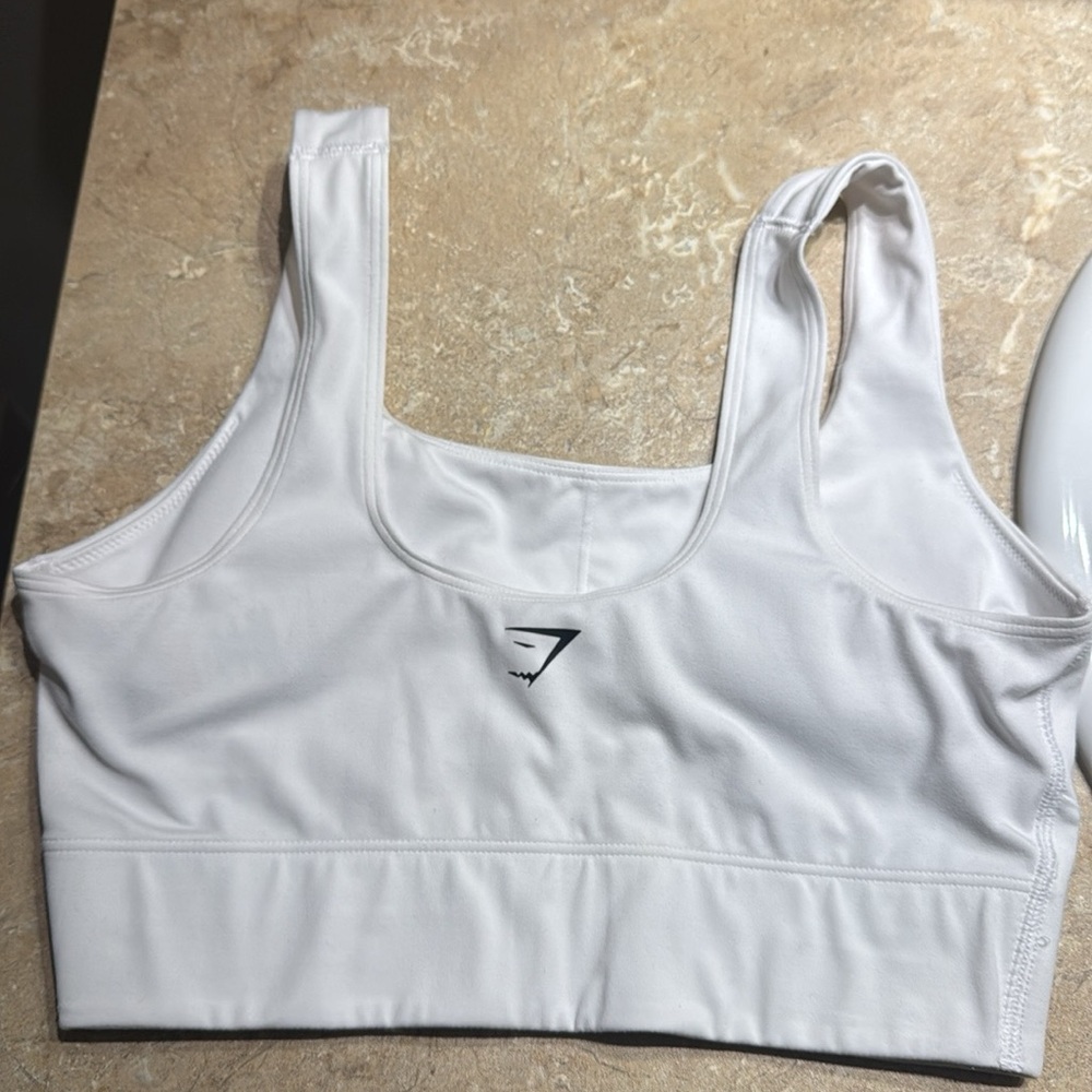 Gymshark White Scoop Sports Bra with Logo